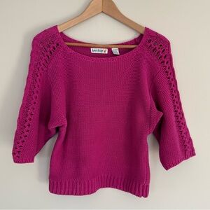 Lyle & Scott Vintage Hot Pink Magenta Knit 3/4 Length Sleeves Cotton Sweater